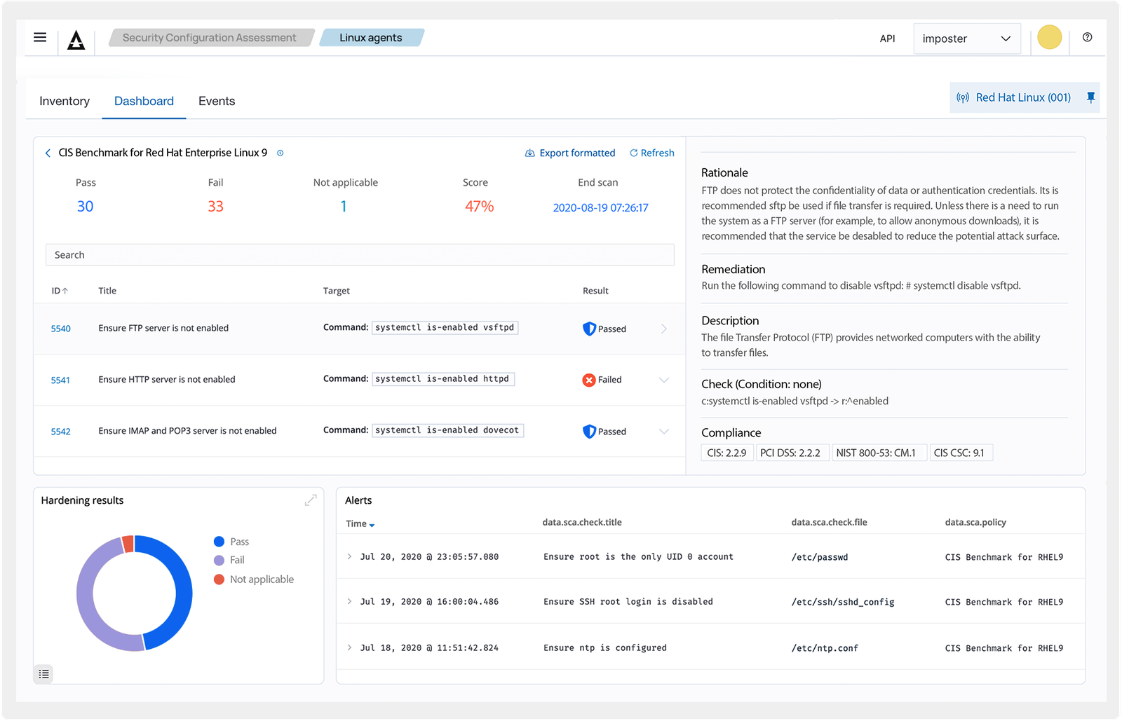 Configuration Assessment — Shield dashboard